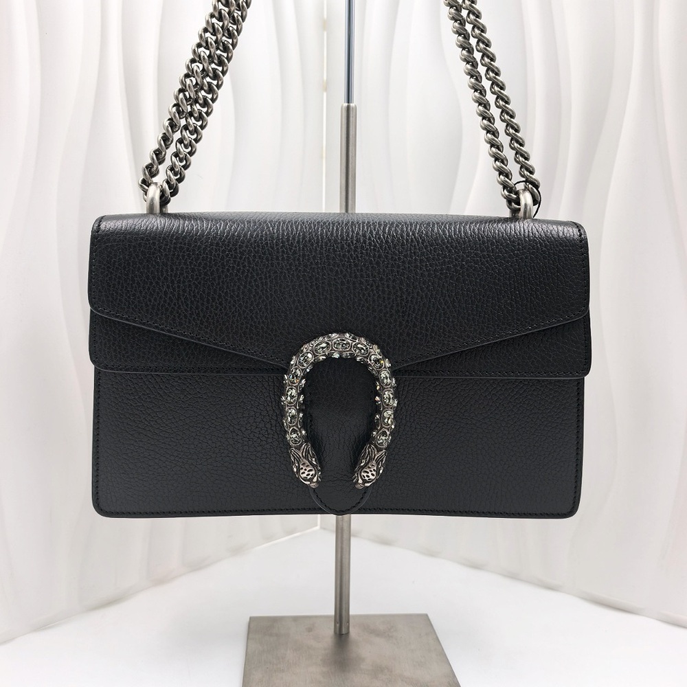 GUCCI Dionysus Small Shoulder Bag Black Grained Calfskin